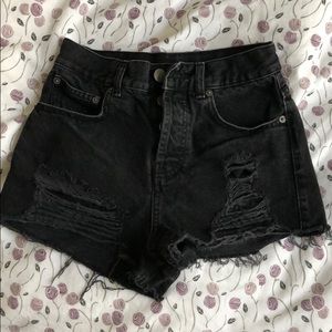 ASOS black denim high waist ripped shorts